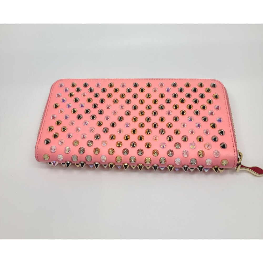 Christian Louboutin PANETTONE Pink Multicolored Spike Leather Clutch Wallet - Picture 7 of 8